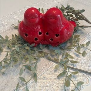 Red Ceramic Lovebird Figurine